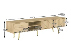 Móvel TV 160x36x42cm - com 2 gavetas e 2 portas - pés dourados - Natural