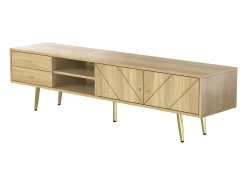 Móvel TV 160x36x42cm - com 2 gavetas e 2 portas - pés dourados - Natural