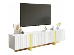 Móvel TV 190x35x45cm - com 3 portas 2 gavetas - grão dourado e madeira - MDF+PB - Branco+Dourado