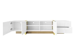 Móvel TV 190x35x45cm - com 3 portas 2 gavetas - grão dourado e madeira - MDF+PB - Branco+Dourado