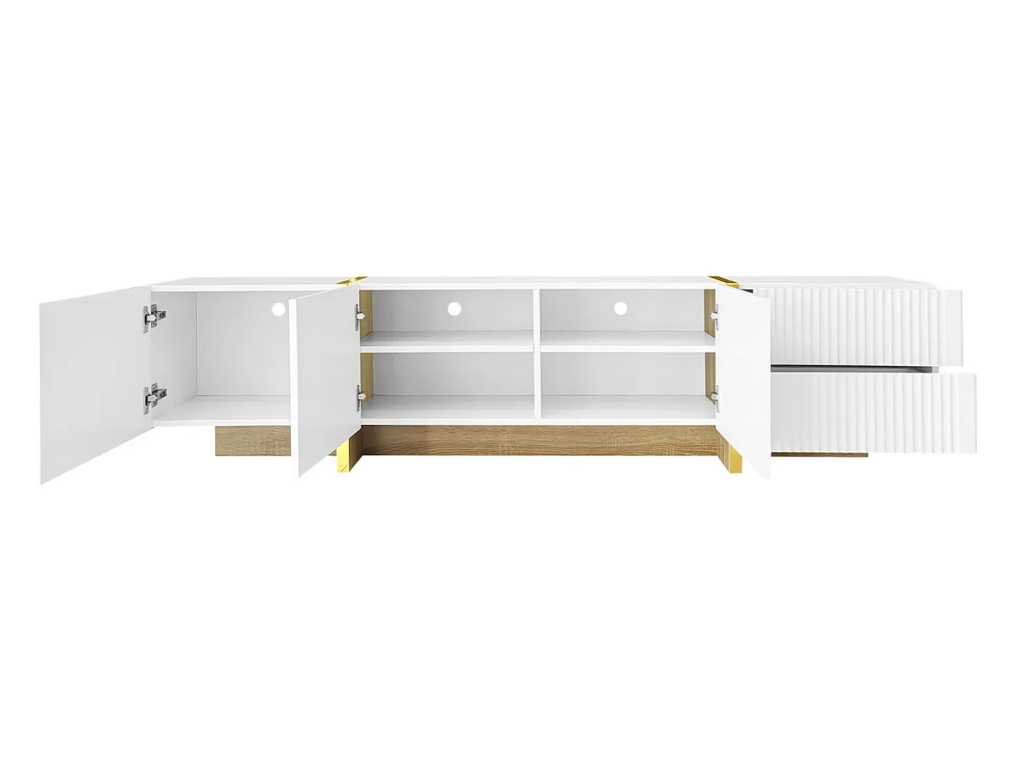 Móvel TV 190x35x45cm - com 3 portas 2 gavetas - grão dourado e madeira - MDF+PB - Branco+Dourado