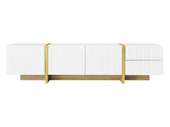 Móvel TV 190x35x45cm - com 3 portas 2 gavetas - grão dourado e madeira - MDF+PB - Branco+Dourado