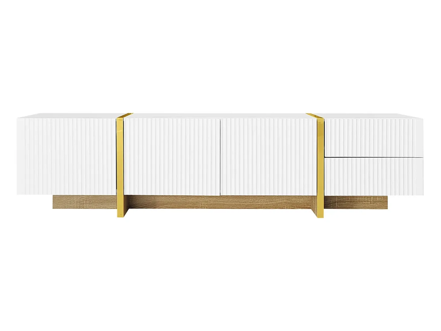 Móvel TV 190x35x45cm - com 3 portas 2 gavetas - grão dourado e madeira - MDF+PB - Branco+Dourado