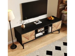 Móvel TV 150x38x55cm - com prateleiras e 2 portas - Natural + Preto