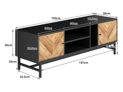 Móvel TV 150x38x55cm - com prateleiras e 2 portas - Natural + Preto