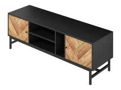 Móvel TV 150x38x55cm - com prateleiras e 2 portas - Natural + Preto