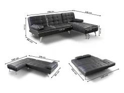 Oferta: Sofá-Cama Chaise Longue XS Cinza + Mesa de Centro Branco e Carvalho