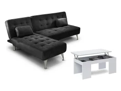 Oferta: Sofá-Cama Chaise Longue XS Cinza + Mesa de Centro Branco