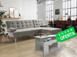 Oferta: Sofá-Cama Chaise Longue XS Preto + Mesa de Centro Carvalho