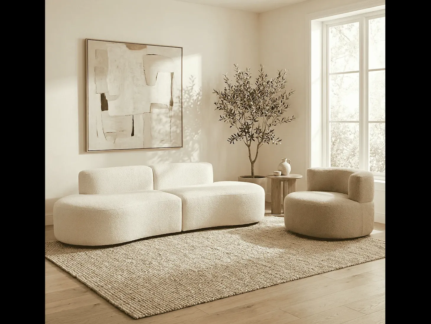 Pack Lounge sofá e poltrona - branco e areia
