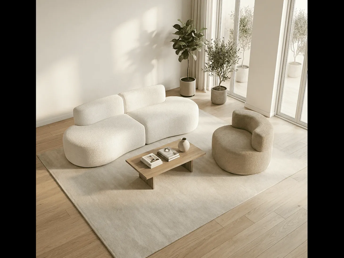 Pack Lounge sofá e poltrona - branco e areia