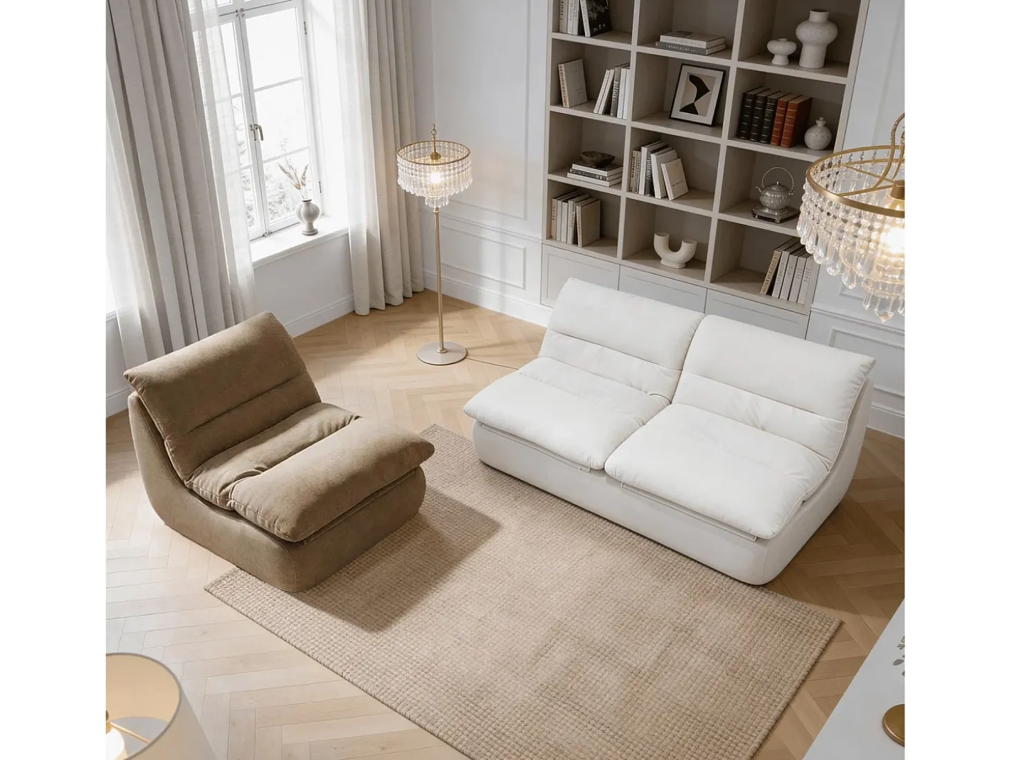 Pack Nuvia Living 3 lugares - branco e areia