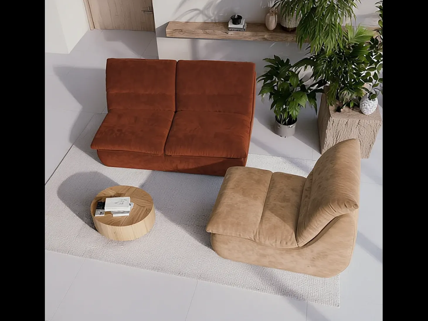 Pack Nuvia Living 3 lugares - chocolate e areia