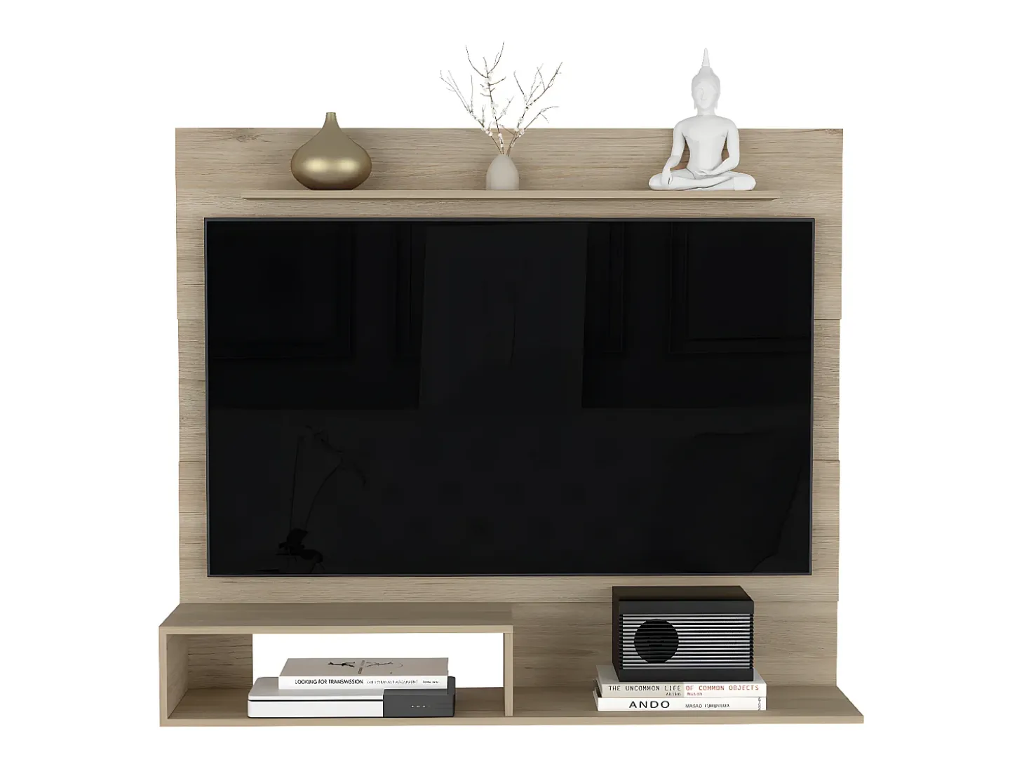 Painel de entretenimento de parede de Pequim com prateleira superior , 119.88 cm X 139.7 cm X 31.49 cm , Bege