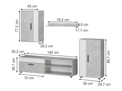 Parede da sala de estar betão 140x35.2x38.7 berno