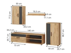 Parede da sala de estar carvalho goldkraft/antracite 140x35.2x38.7 berno