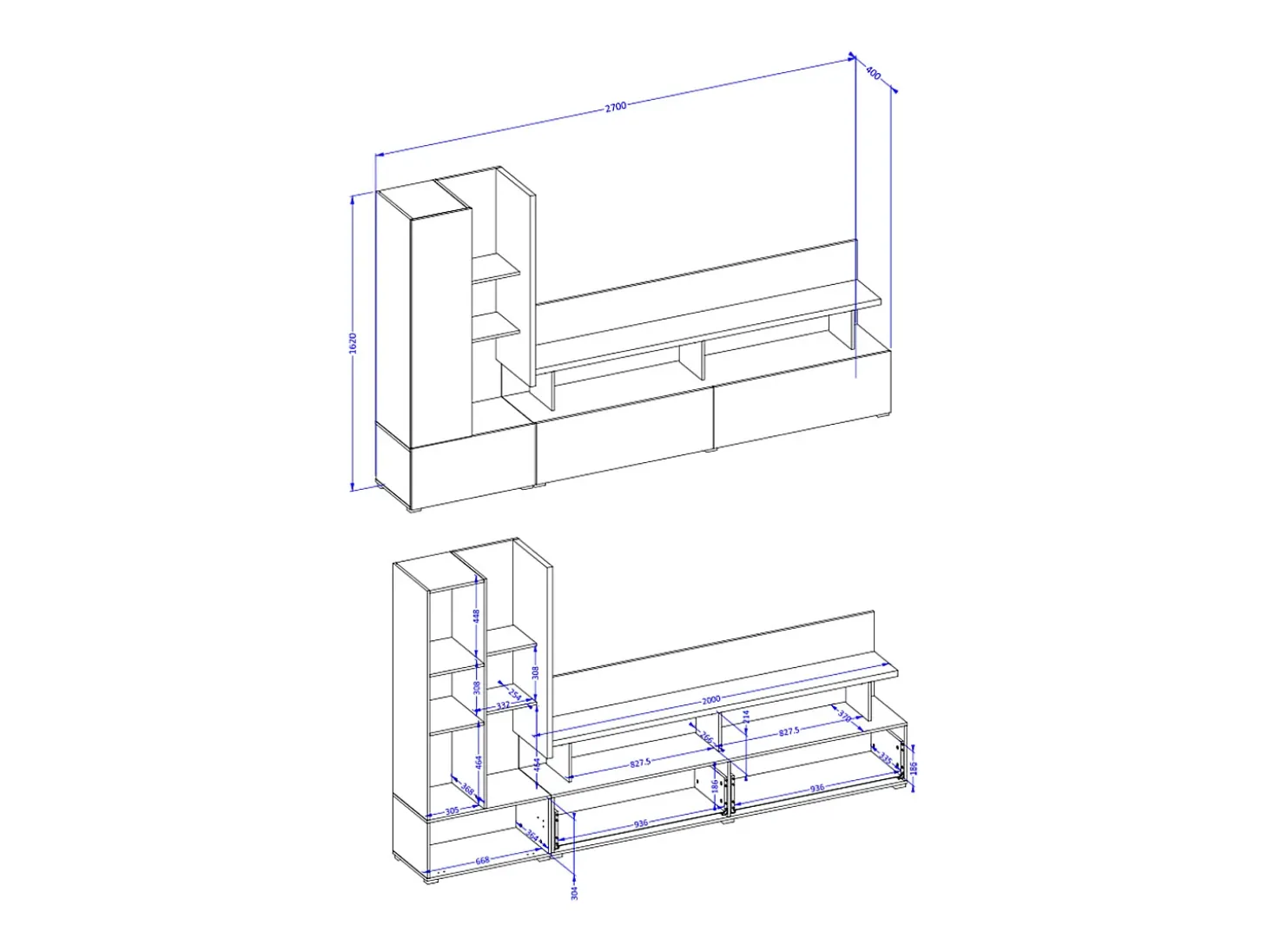 Parede para TV de 270 cm Opio Taupe e Antracite