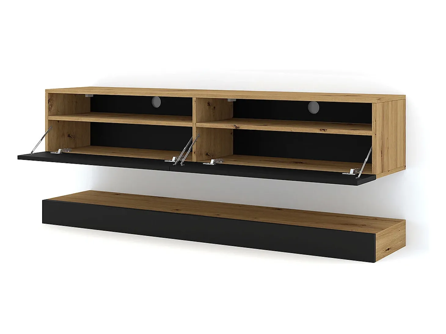 Parede TV Vega Madeira e Preto com 2 portas 160 cm