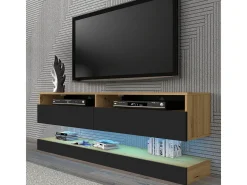 Parede TV Vega Madeira e Preto com 2 portas 160 cm