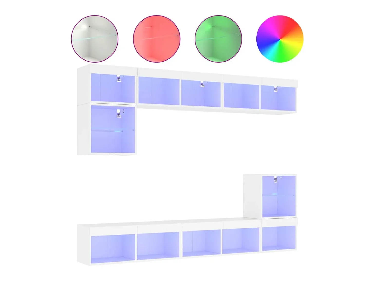 8pcs móveis de parede p/ TV c/ LEDs derivados de madeira branco PT992554