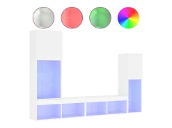 4pcs móveis de parede p/ TV c/ LEDs derivados de madeira branco PT716244