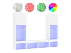 5pcs móveis de parede p/ TV c/ LEDs derivados de madeira branco