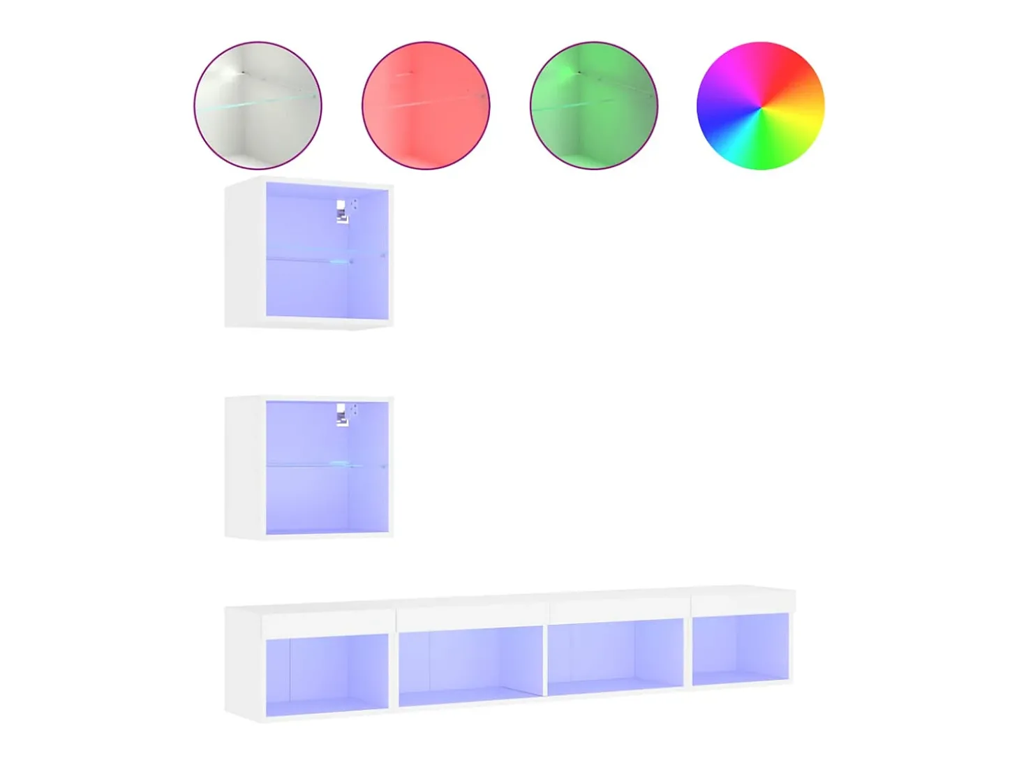 5pcs móveis de parede p/ TV c/ LEDs derivados de madeira branco PT511033