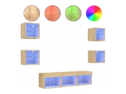 7pcs móveis parede p/ TV c/ LEDs deriv. madeira carvalho sonoma PT223667
