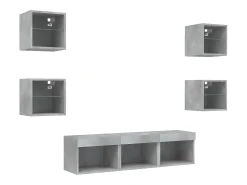 7pcs móveis parede p/ TV c/ LEDs deriv. madeira cinza cimento PT515811