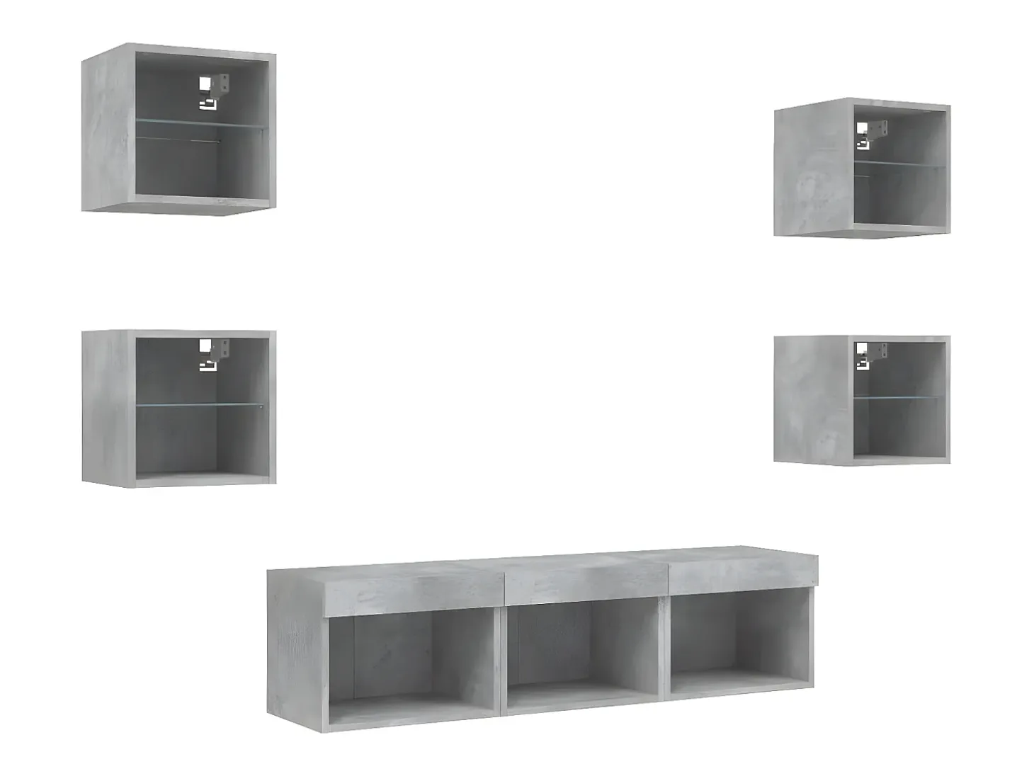 7pcs móveis parede p/ TV c/ LEDs deriv. madeira cinza cimento PT515811