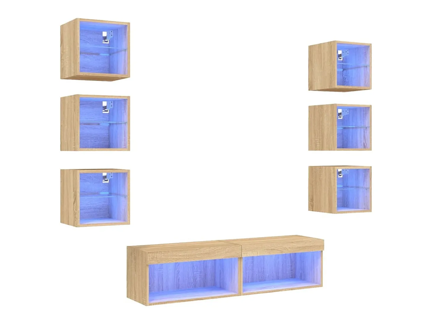 8pcs móveis parede p/ TV c/ LEDs deriv. madeira carvalho sonoma