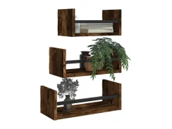 3pcs prateleiras parede c/ barras deriv.madeira carvalho fumado PT834993