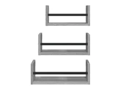 3pcs prateleiras parede c/ barras deriv. madeira cinza sonoma PT660218