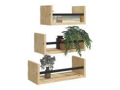 3pcs prateleiras parede c/ barras deriv.madeira carvalho sonoma PT427762