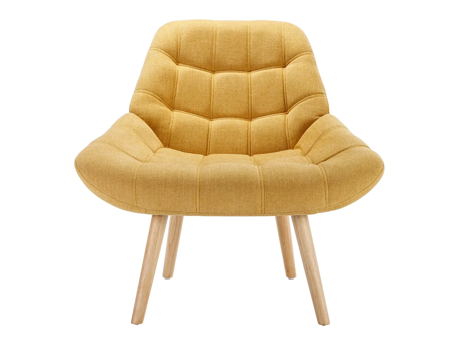 Poltron estilo escandinavo em tecido amarelo mostarda com design capitonê LUOSTO