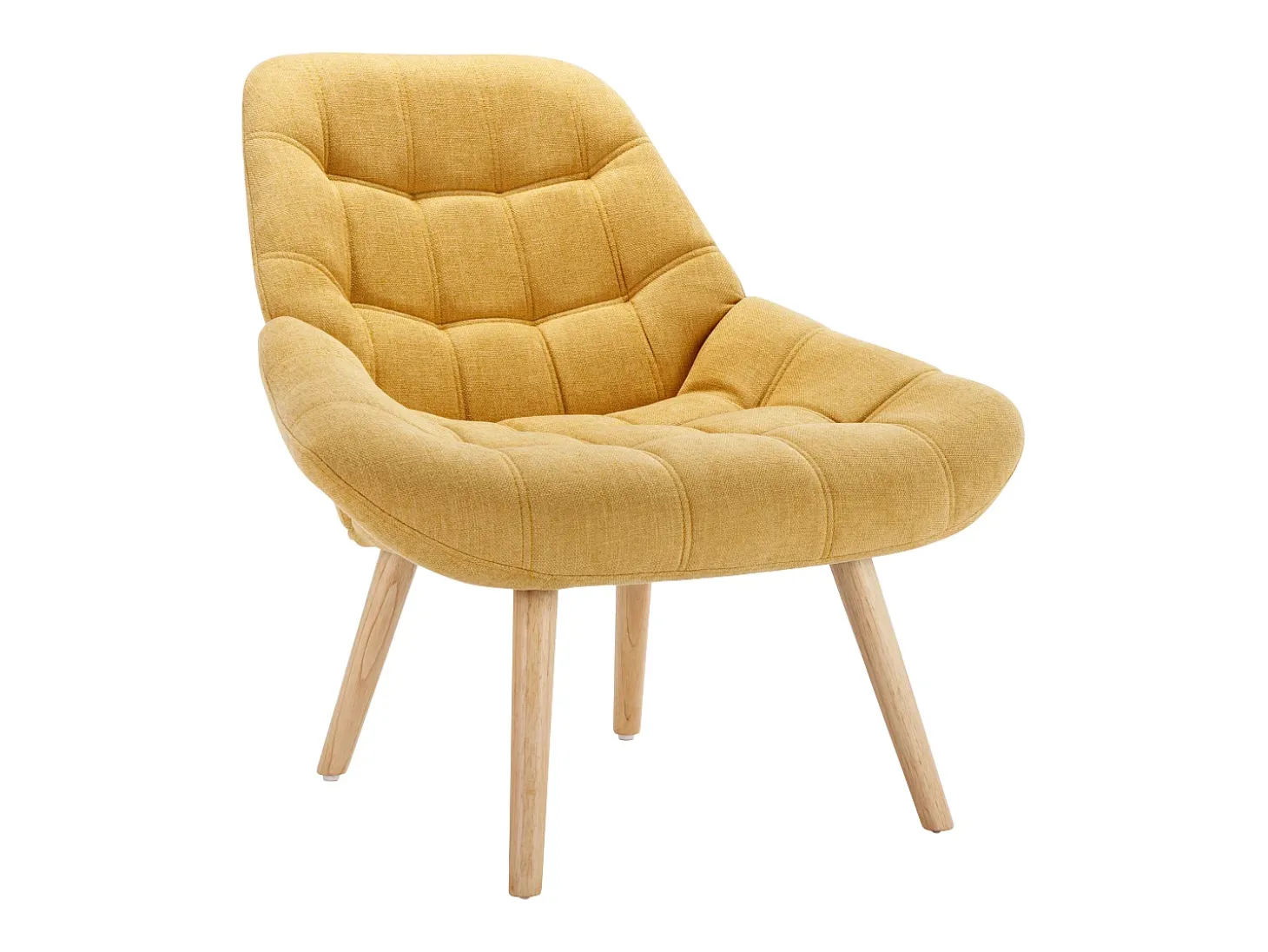 Poltron estilo escandinavo em tecido amarelo mostarda com design capitonê LUOSTO