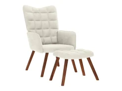 Poltrona | Cadeira de Sala | Cadeira Relaxante com Banco em Veludo Creme SHL101363