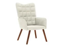 Poltrona | Cadeira de Sala | Cadeira Relaxante com Banco em Veludo Creme SHL101363