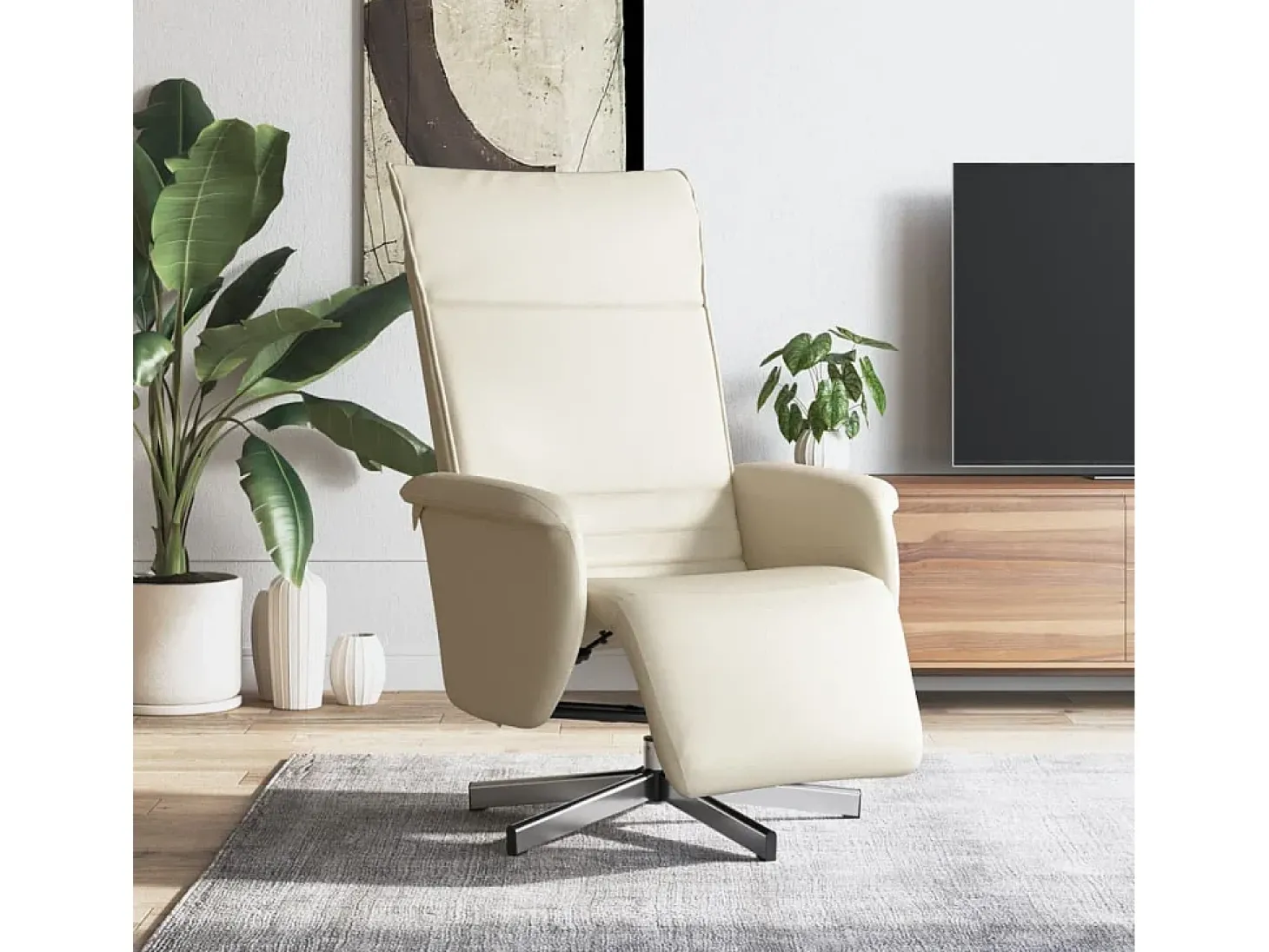 Poltrona | Cadeira Relax | Cadeira reclinável com apoio de pés couro artificial cor creme SHL628463