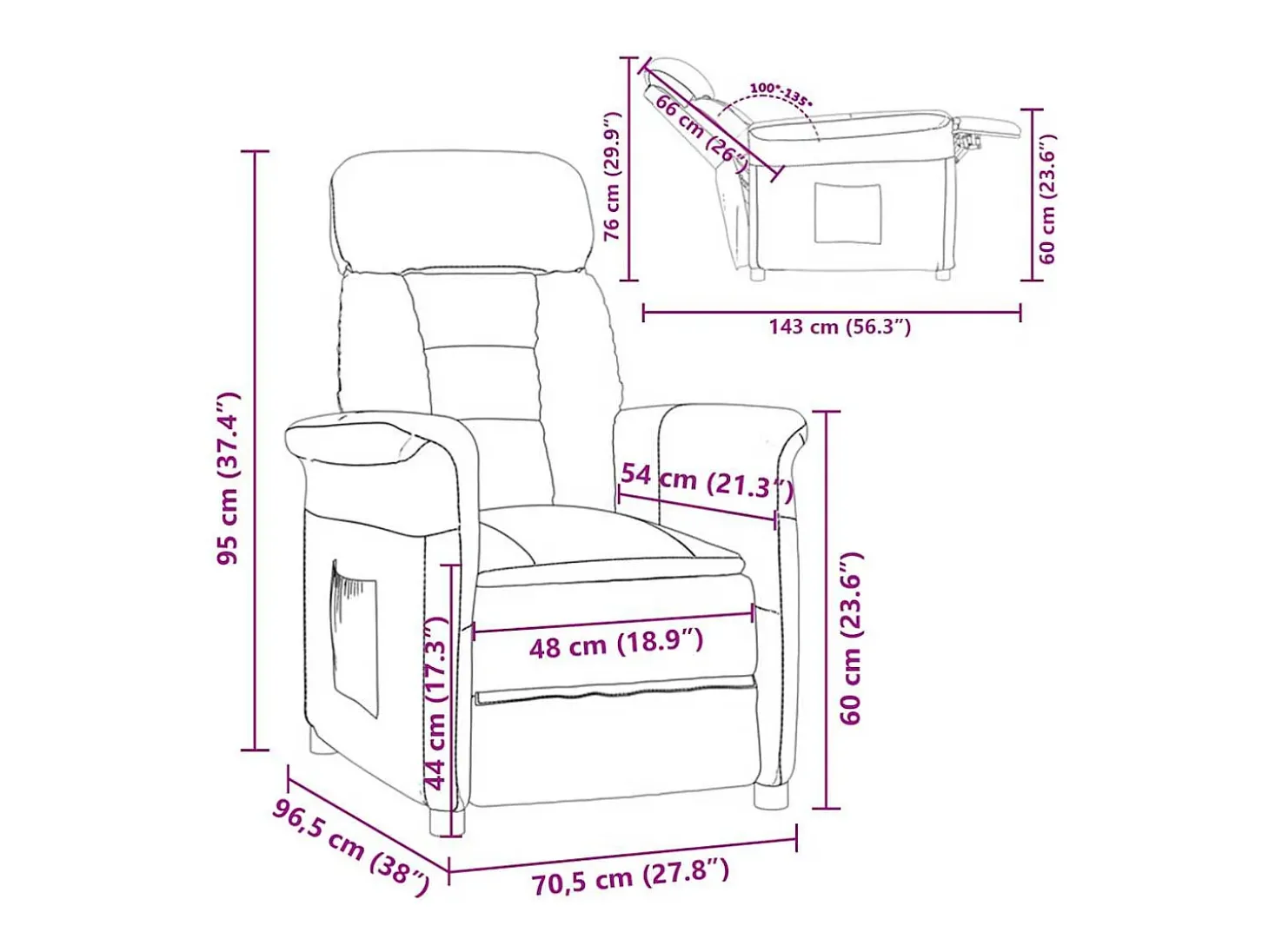 Poltrona | Cadeira Relax | Cadeira Recliner Cinza Claro Cinzento-claro 70.5x96.5x95 cm SHL15651