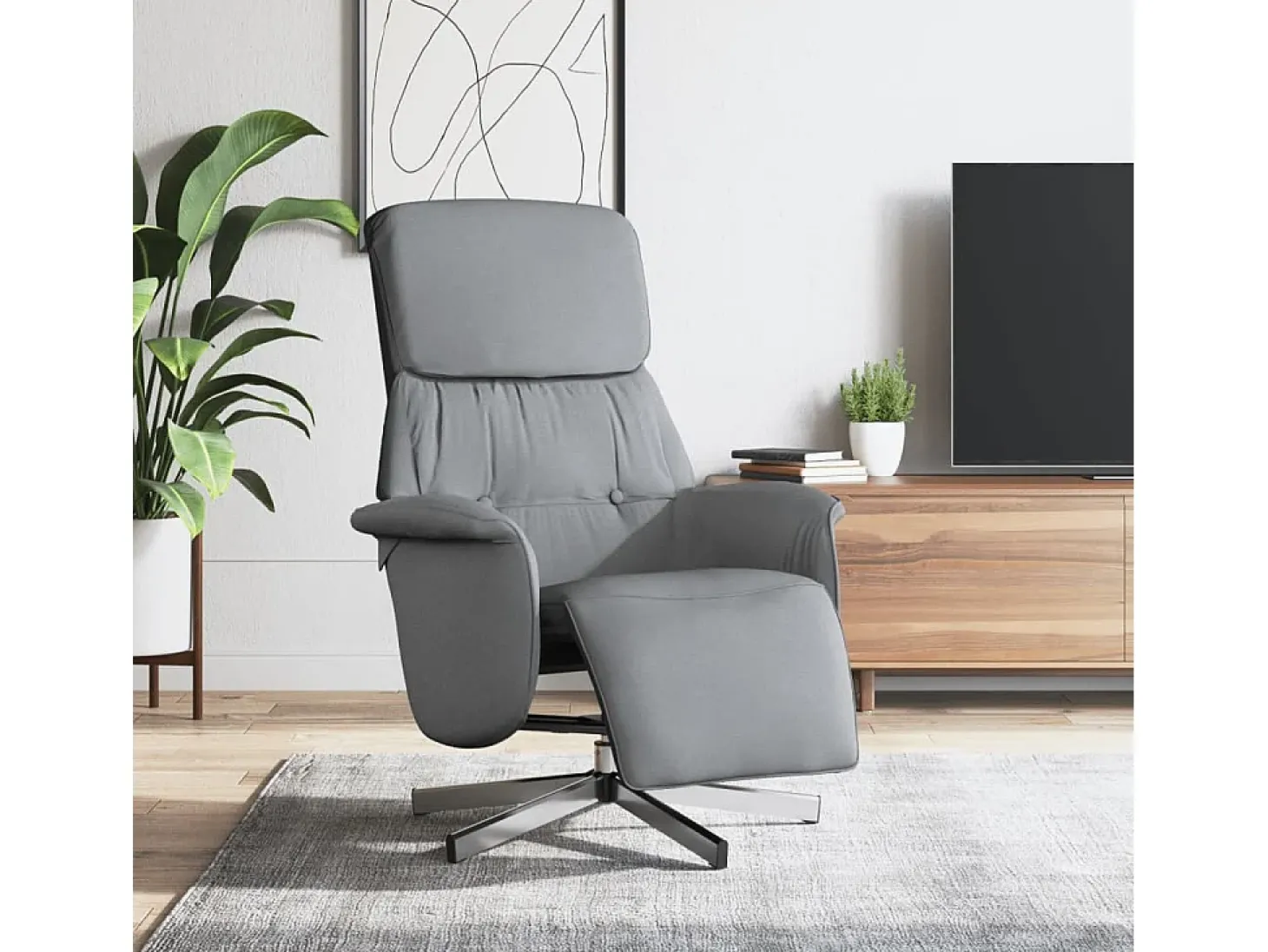 Poltrona | Cadeira Relax | Cadeira reclinável com apoio de pés tecido cinzento-claro SHL956556