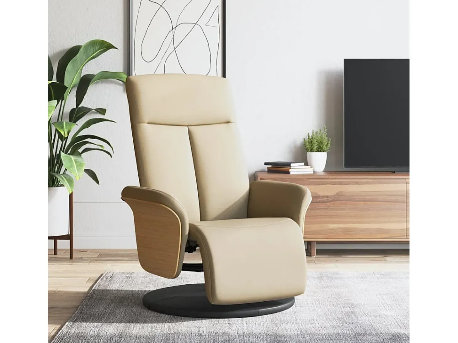 Poltrona | Cadeira Relax | Cadeira reclinável com apoio de pés tecido creme SHL45156