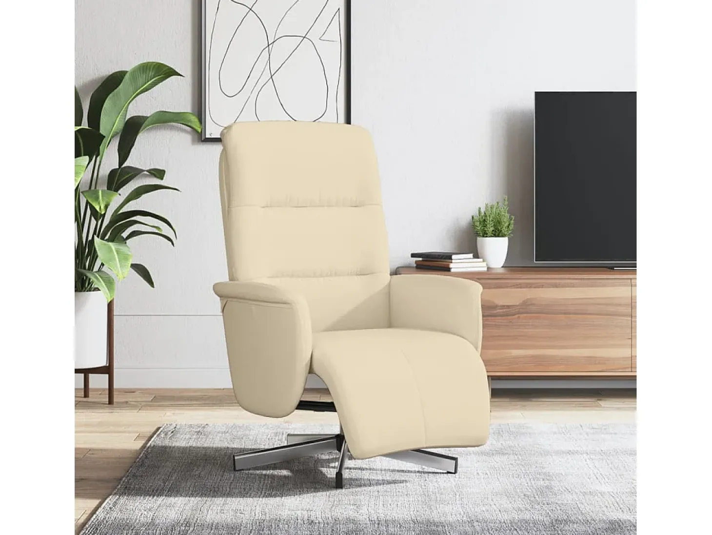 Poltrona | Cadeira Relax | Cadeira reclinável com apoio de pés tecido creme SHL677805