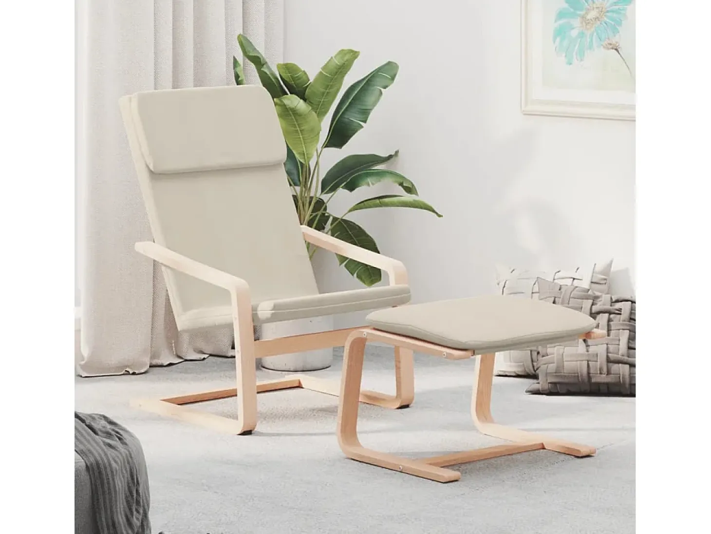 Poltrona | Cadeira Relax com banco p/ pés tecido cor creme SHL137163