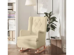 Poltrona | Cadeira Relax com pés de baloiço seringueira maciça tecido cor creme SHL539690