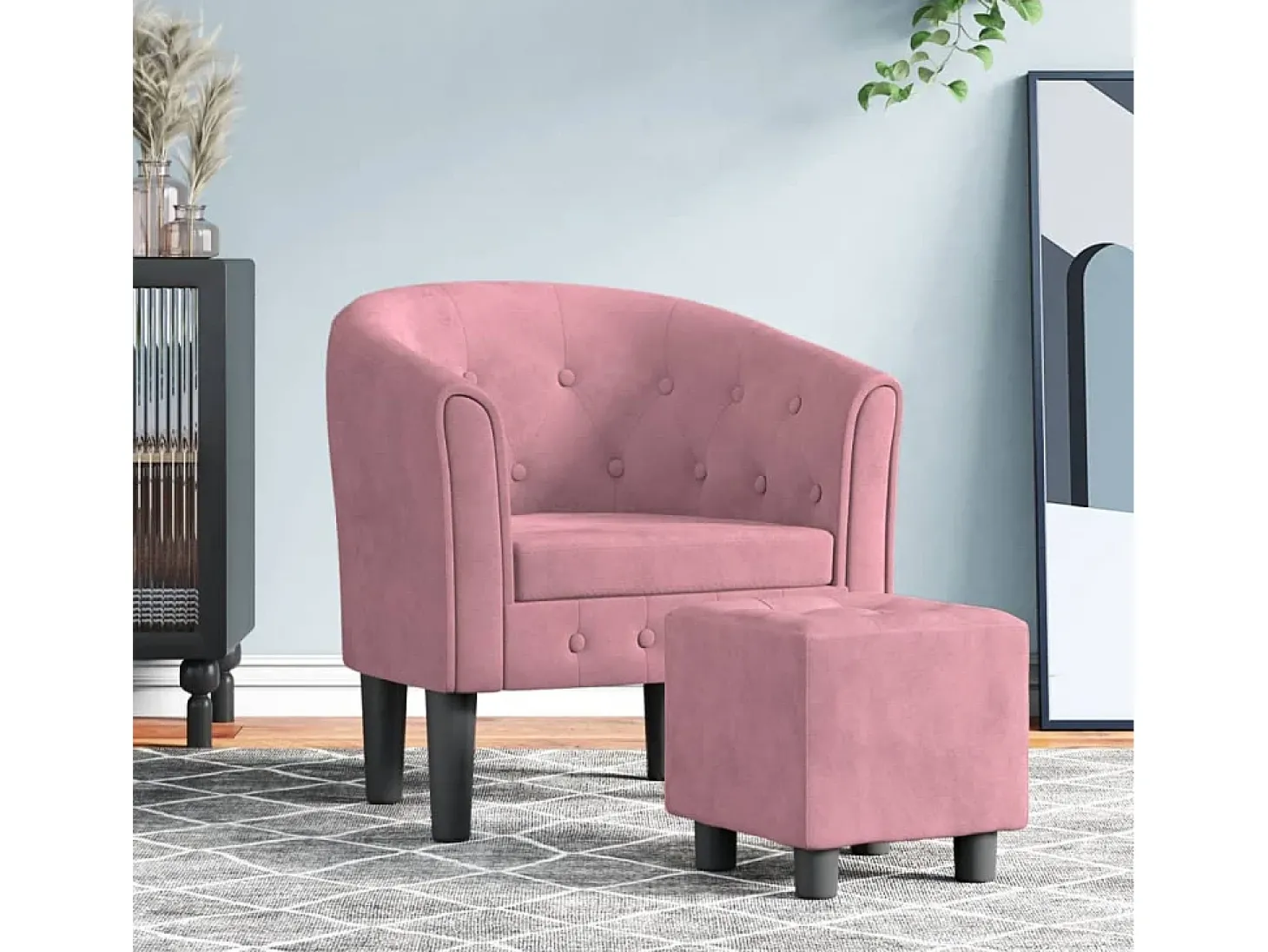 Poltrona | Cadeira Relax com apoio de pés veludo rosa SHL406657