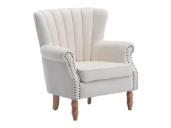 Poltrona BATOUMI em tecido creme com detalhes em tachas e pés de madeira