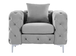 Poltrona Chesterfield em veludo antracite e pés de metal EDWINA