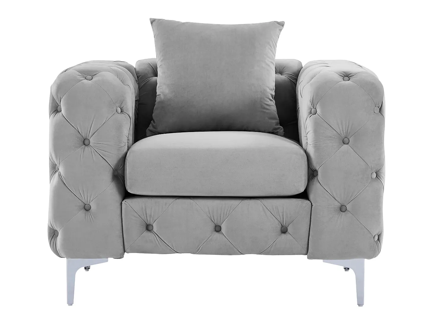 Poltrona Chesterfield em veludo antracite e pés de metal EDWINA
