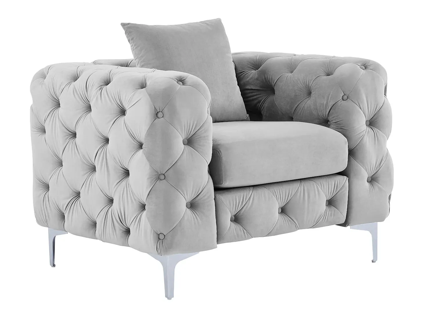 Poltrona Chesterfield em veludo antracite e pés de metal EDWINA